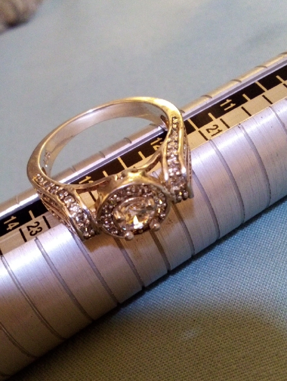Silver-Tone Crystal Halo Engagement Ring